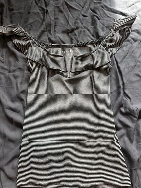 Aeropostale Black and White Striped Off-Shoulder Short Sleeve Top